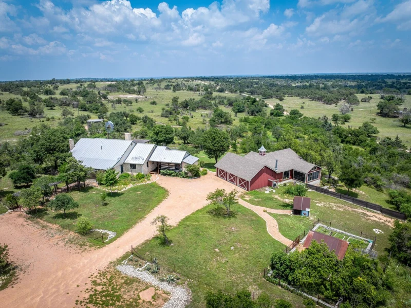 Elevated wide view of the Main House and Barn House together